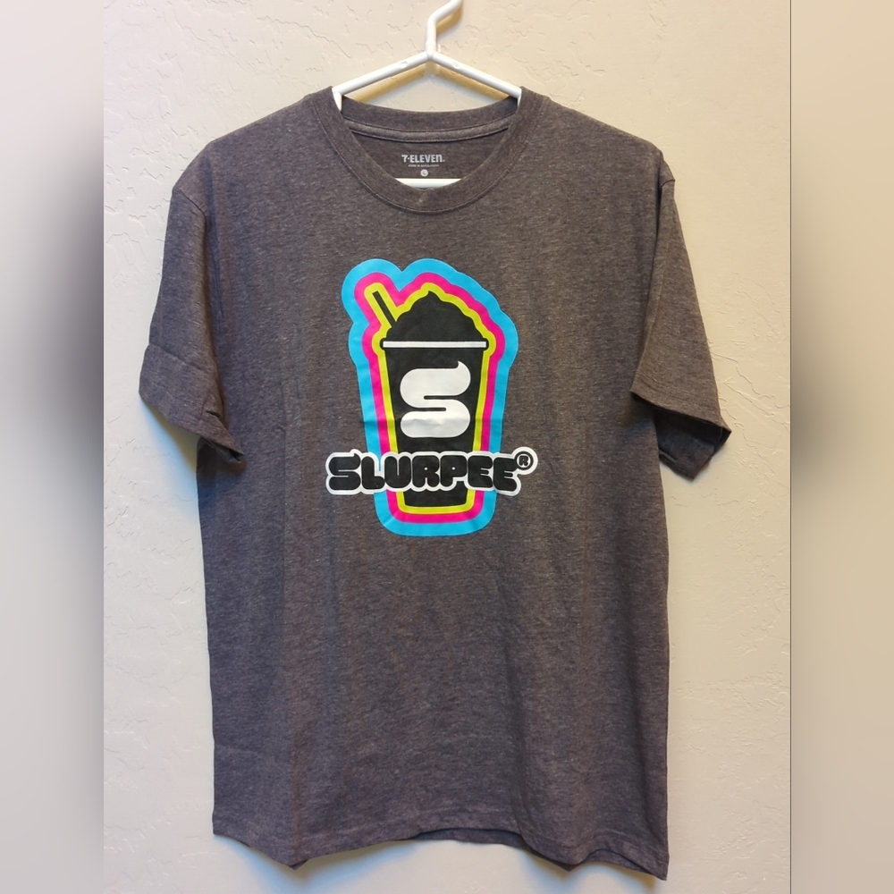 7-Eleven Unisex Slurpee Graphic Sz L Tee Shirt Sleeve Crew Neck Gray
